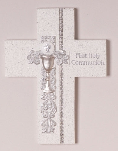 SILVER SCROLL CHALICE FIRST COMMUNION CROSS