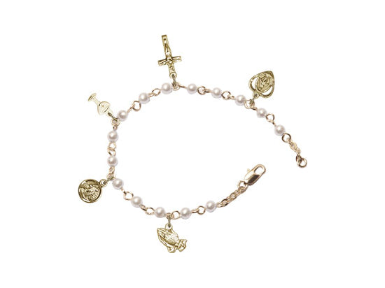 First Communion Jewelry Gold Pearl Charm Bracelet