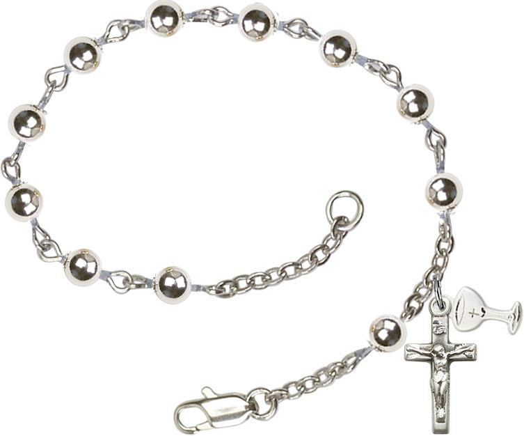 First Communion Rosary Bracelet With Silver Beads