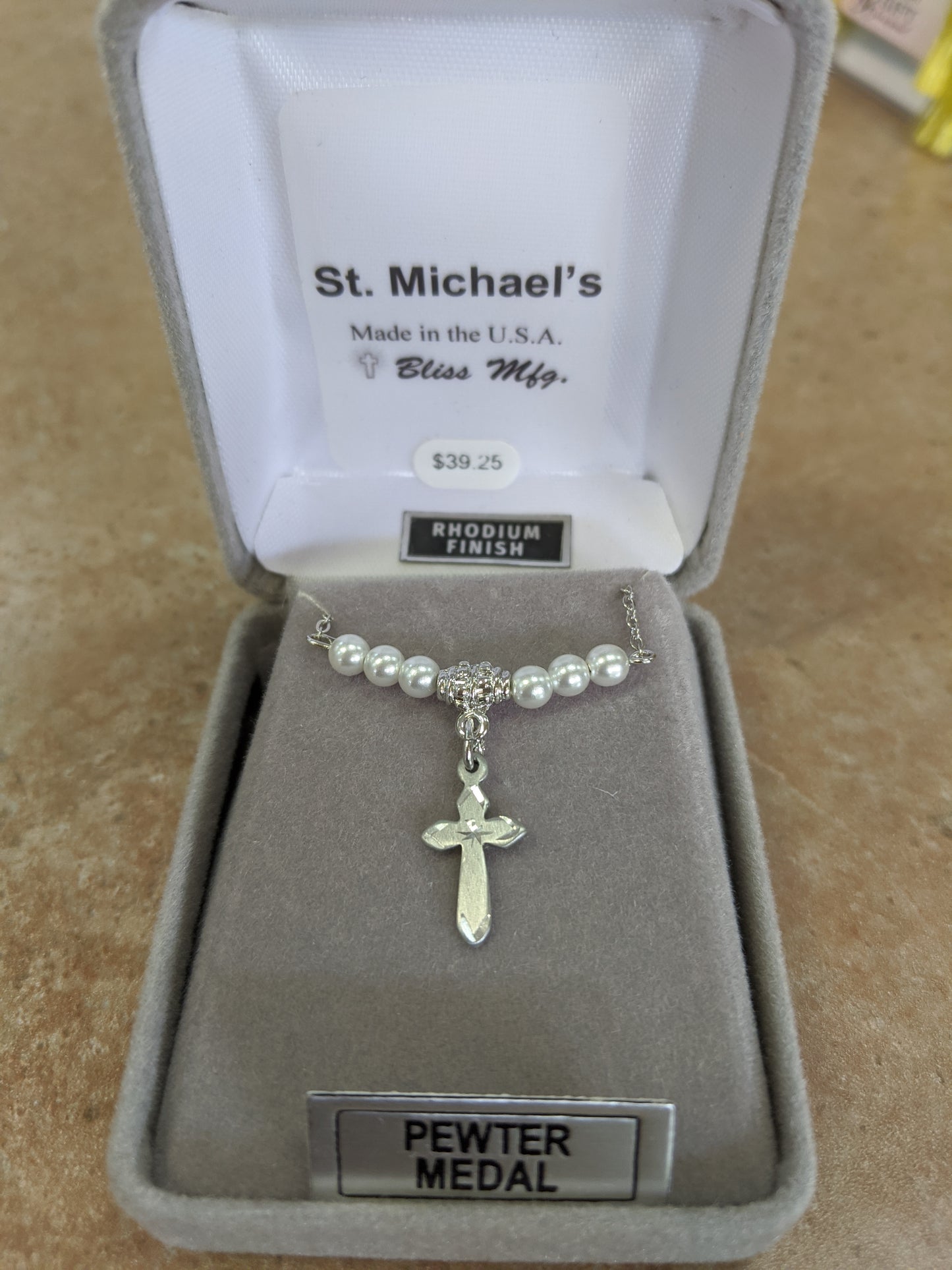 Gold Pearl Cross Necklace