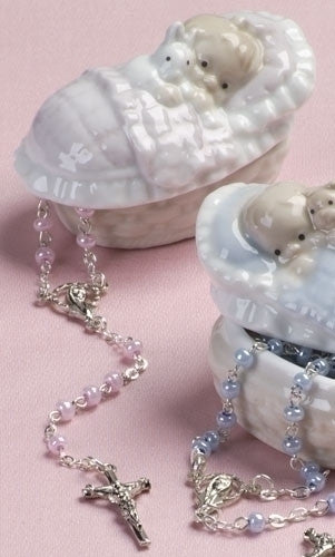 Baby Girl/ Boy Porcelain Box with Rosary Holder