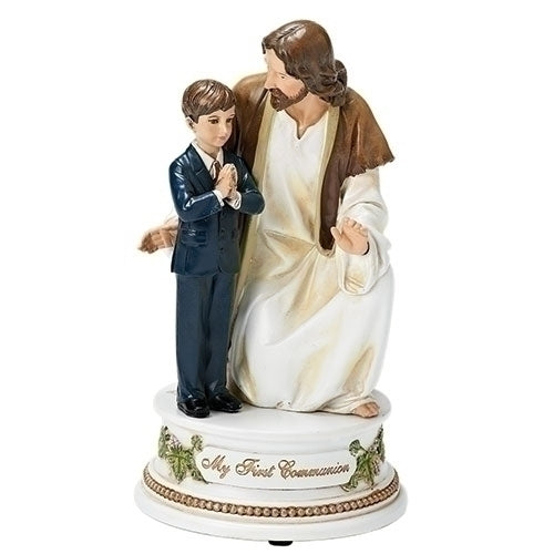 Statue of Jesus with First Communion Boy Musical