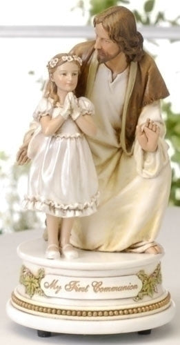 Musical Statue of Jesus with First Communion Girl