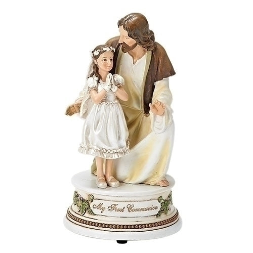 Statue of Jesus with First Communion Girl Musical