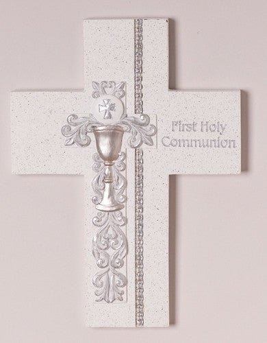 SILVER SCROLL CHALICE FIRST COMMUNION CROSS
