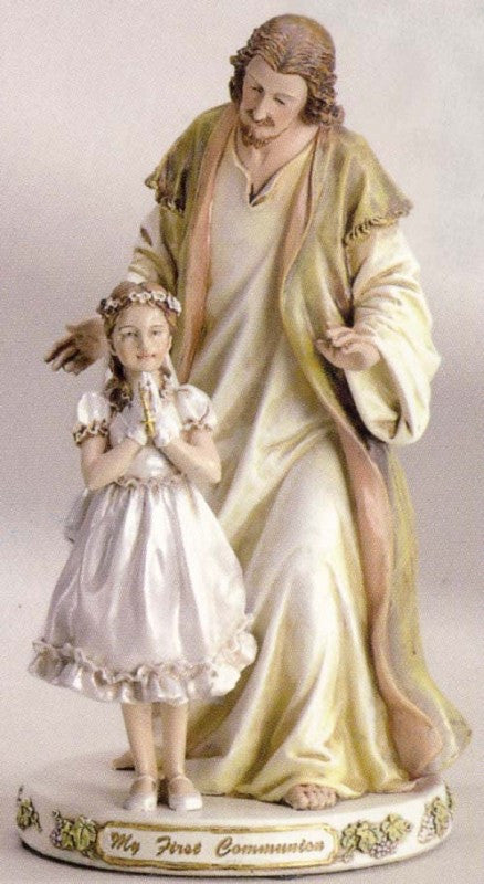 Statue Of Jesus with First Communion Girl