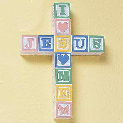 "I Love Jesus" ABC Block Wall Cross--Pastel