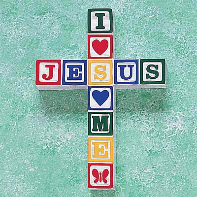 "I Love Jesus" ABC Block Wall Cross--Primary Colors