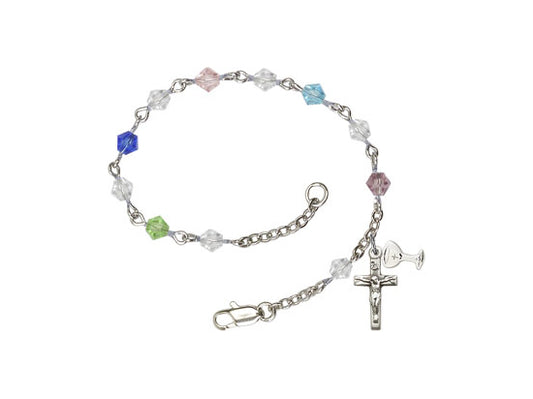 First Communion  Jewelry Rosary Bracelet Gold Multi-Colored Crystal Beads