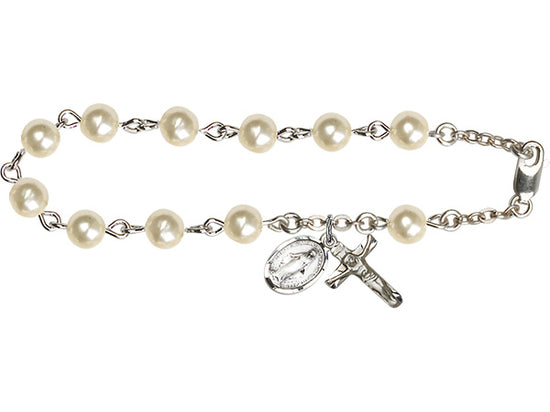 First Communion  Jewelry Rosary Bracelet Silver Pearl Beads