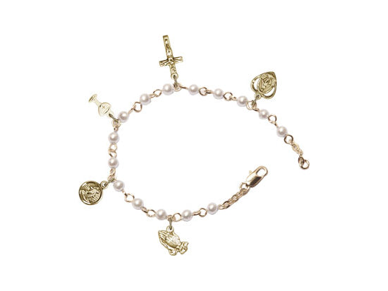 First Communion Pearl Charm Bracelet