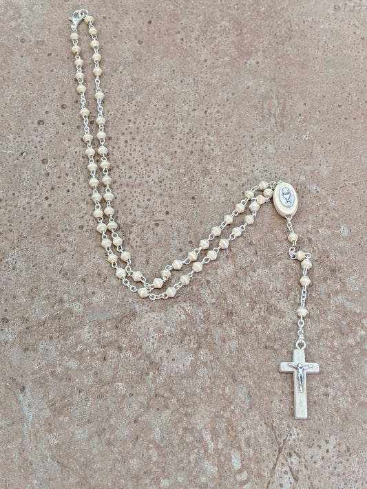 First Communion Wooden Rosary Necklace