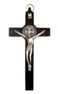Italian 8" Natural Black Wood St. Benedict Wall  Crucifix