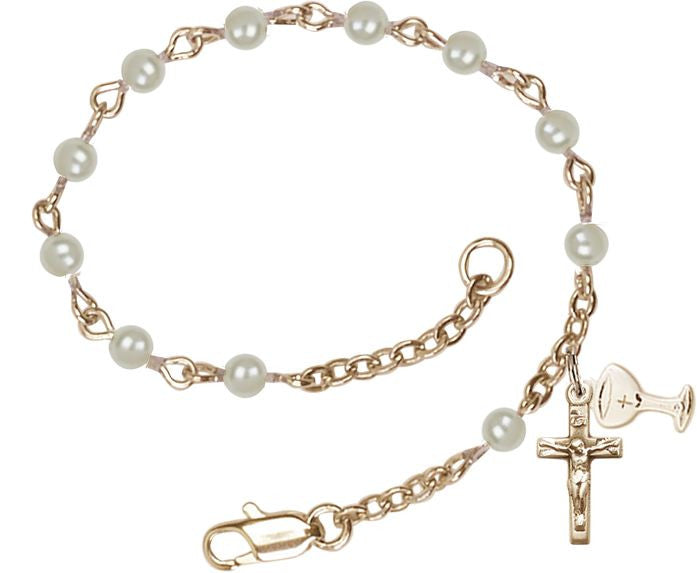 First Communion Jewelry Rosary Bracelet Gold With Pearl Beads
