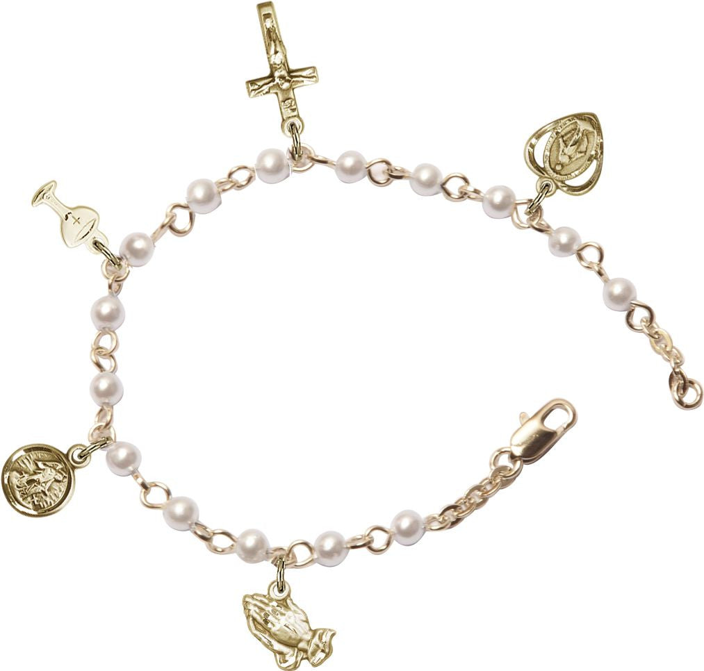 First Communion Jewelry Gold Pearl Charm Bracelet