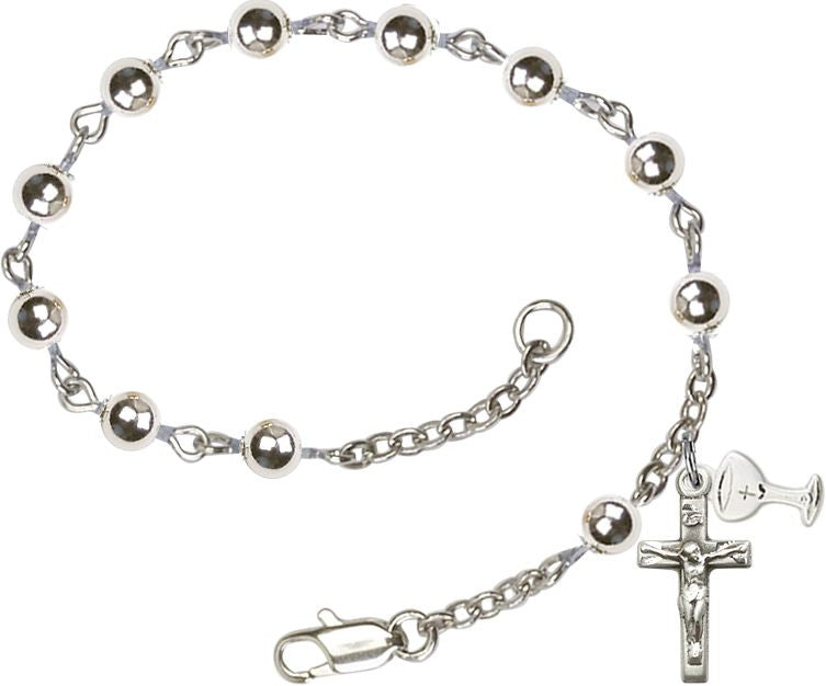First Communion Rosary Bracelet  With Silver Beads